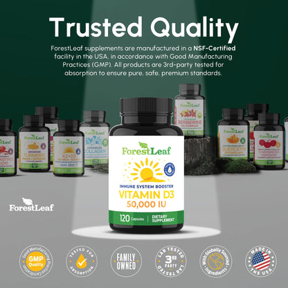 ForestLeaf therapeutic maximum strength weekly vitamin D capsules close up