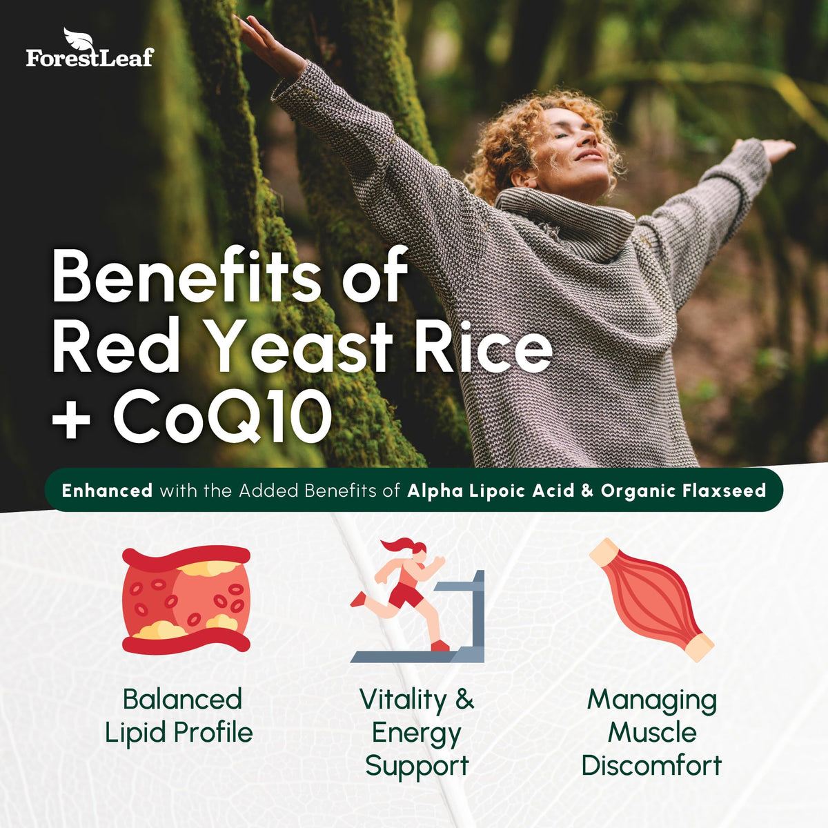 Vegetarian capsules of ForestLeaf red rice yeast cholesterol support formula