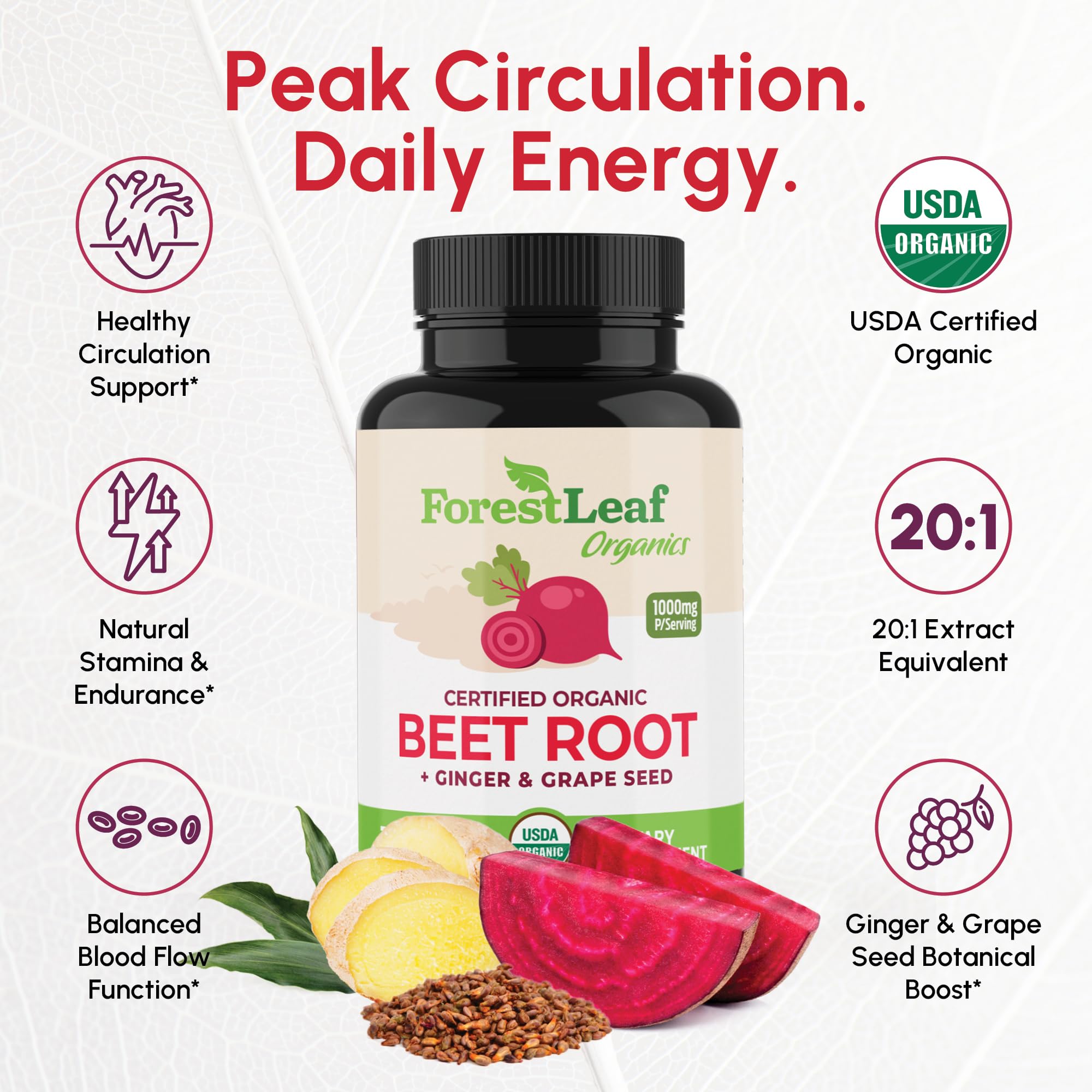 ForestLeaf beet root supplement bottle showing USDA organic label
