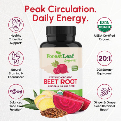 ForestLeaf beet root supplement bottle showing USDA organic label