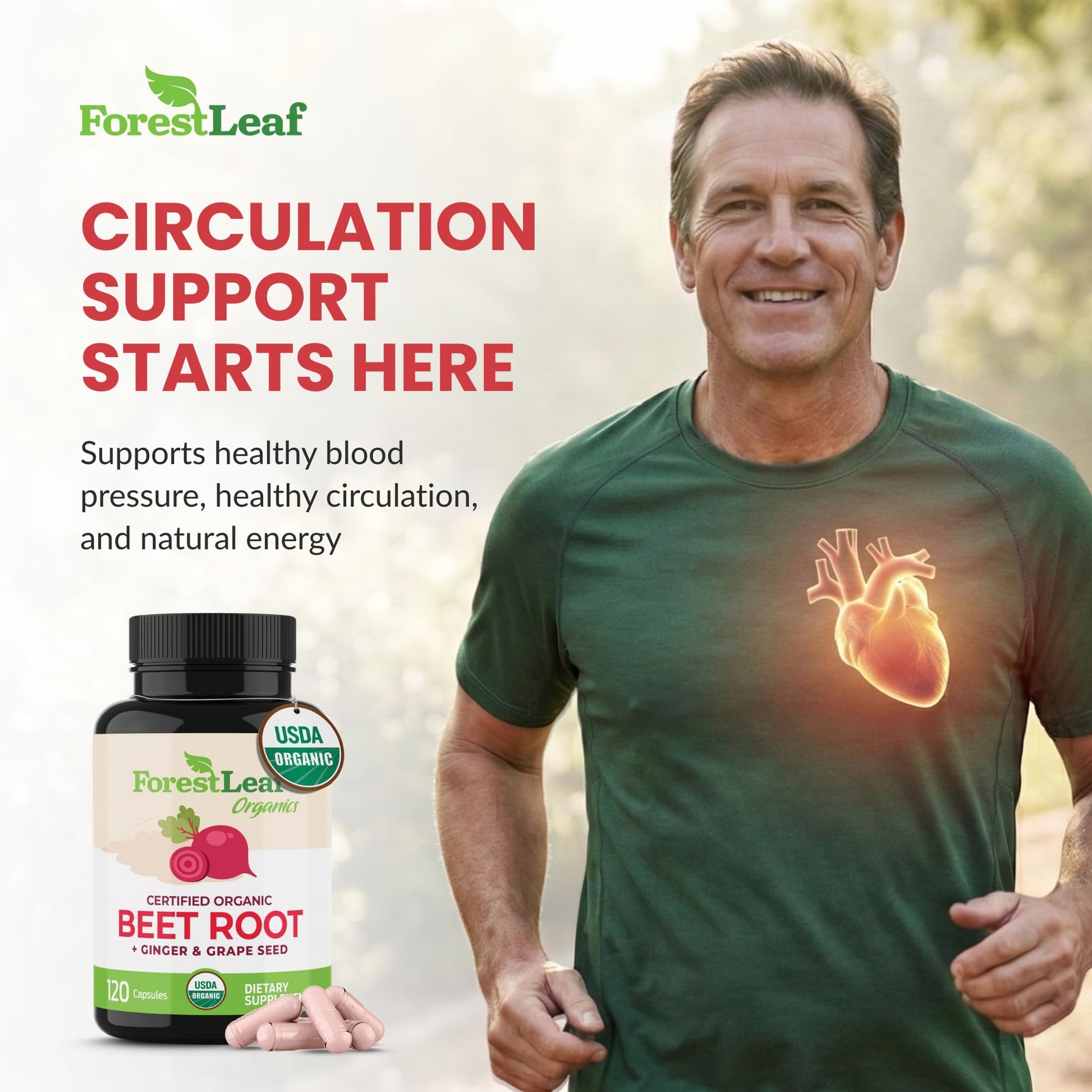 Side view of ForestLeaf beetroot capsules label showing ingredients