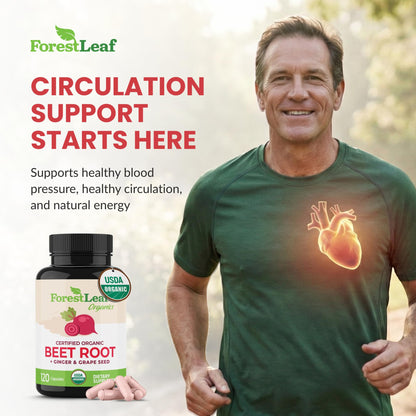 Side view of ForestLeaf beetroot capsules label showing ingredients