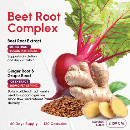 Close up of ForestLeaf beetroot capsule serving information