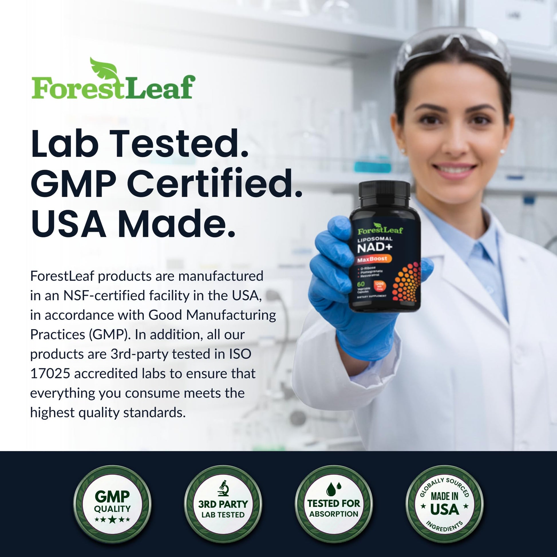 Authentic ForestLeaf NAD+ packaging from USA