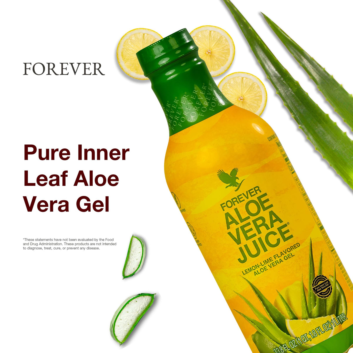 Close up of Forever Living aloe vera juice lemon lime label