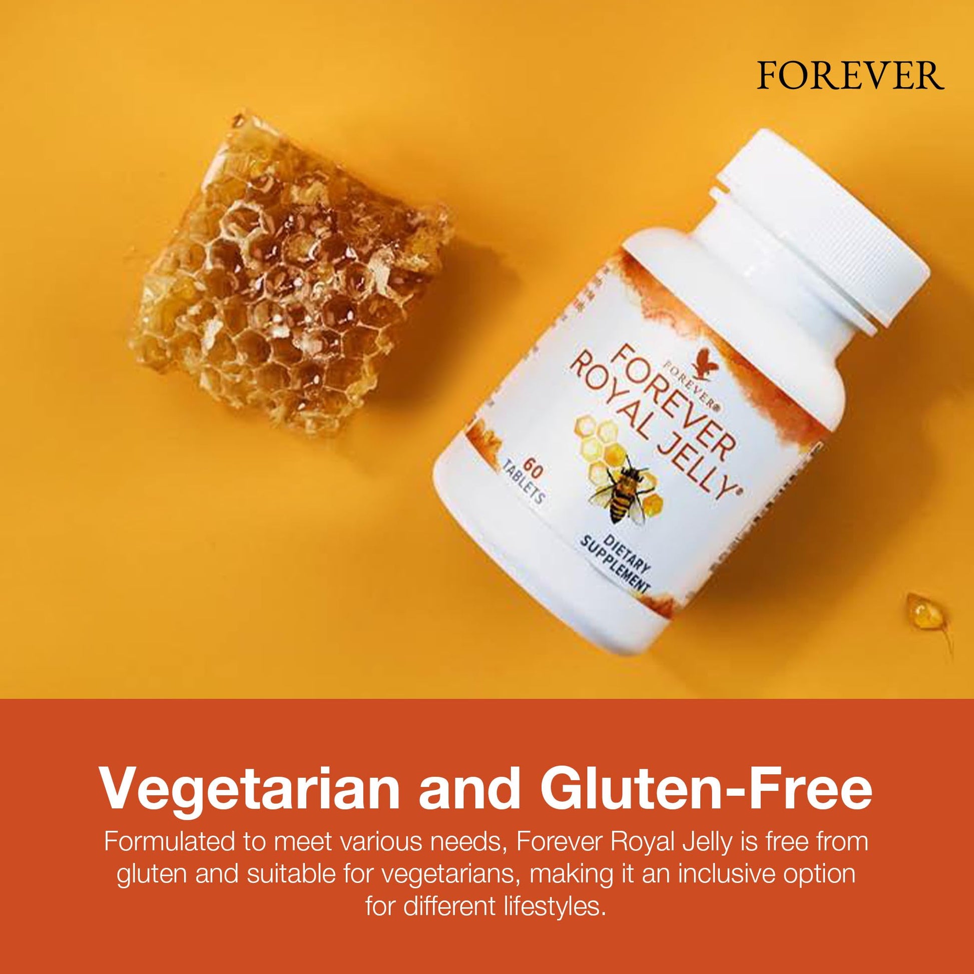 Close up view of Forever Living Royal Jelly 60 tablets container for immune wellness