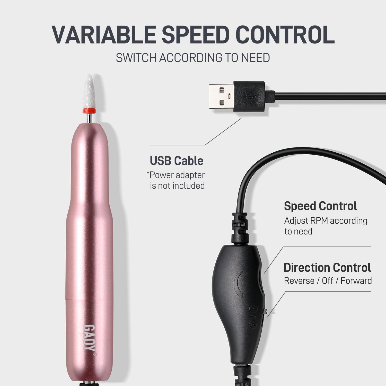 Gaoy portable manicure tool showing USB power connection