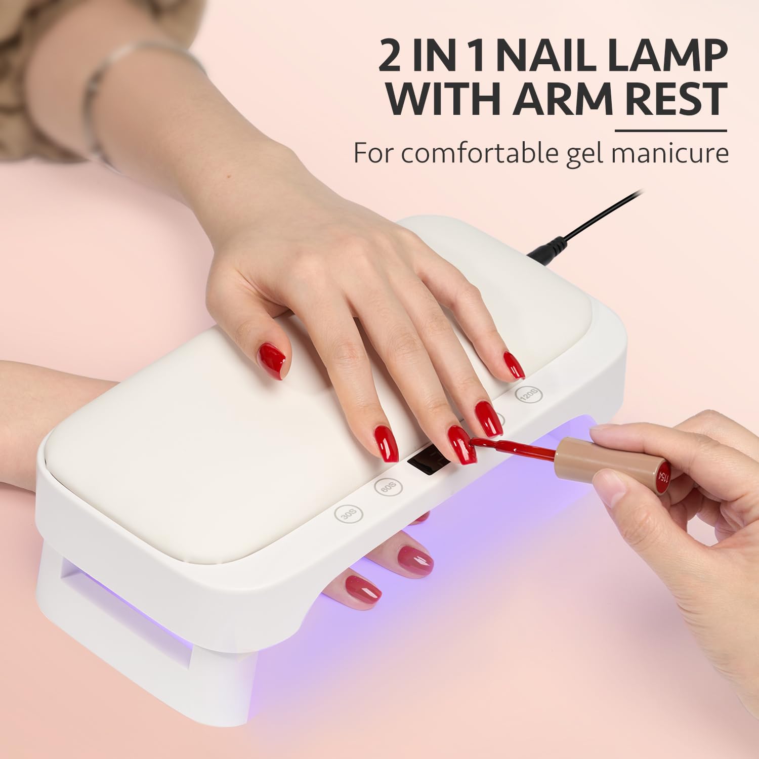 Side profile of GAOY nail dryer showing the ergonomic hand rest