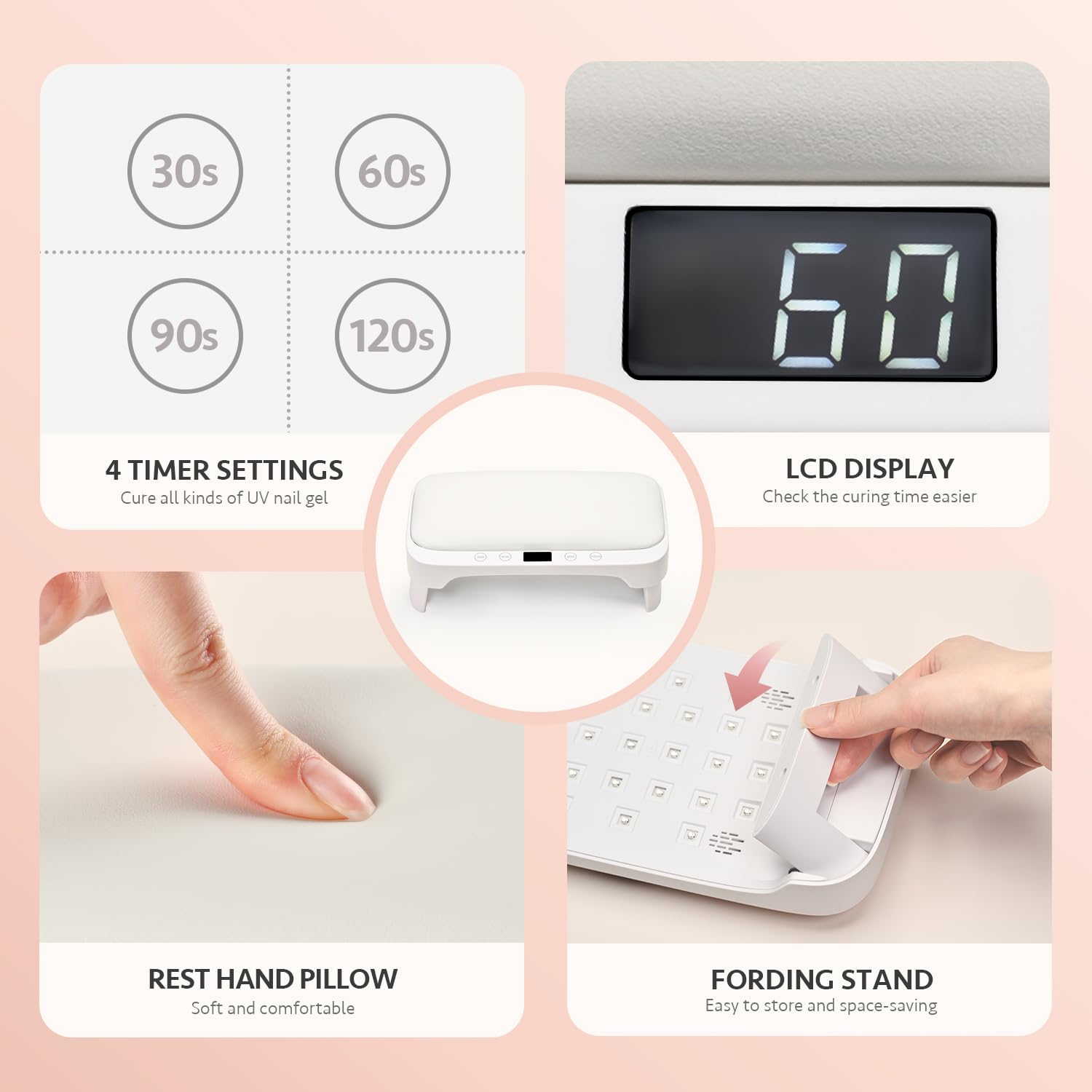 GAOY UV nail lamp with LCD digital timer display illuminated