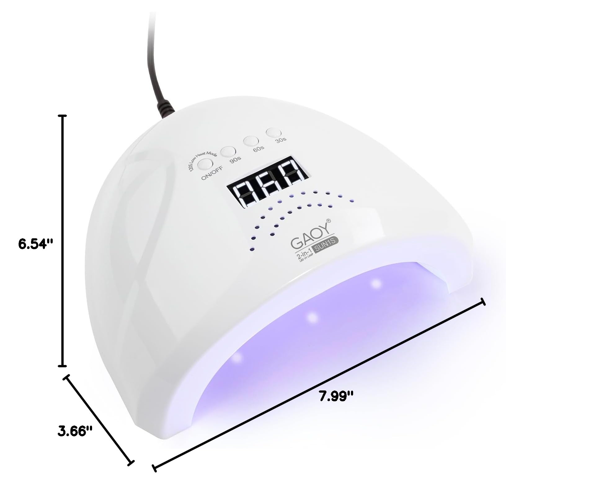 Close up of Gaoy nail lamp control buttons and timer