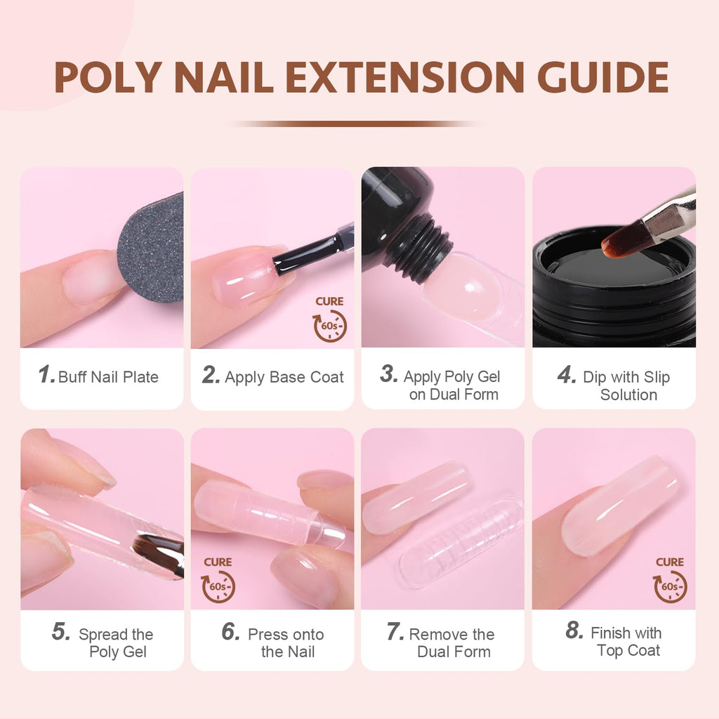 Completed nude and pink manicure look using Gaoy poly gel set
