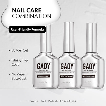 Close up of Gaoy no wipe glossy gel top coat bottles