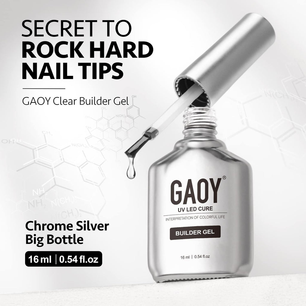 Complete set view of Gaoy clear builder gel ready for manicure