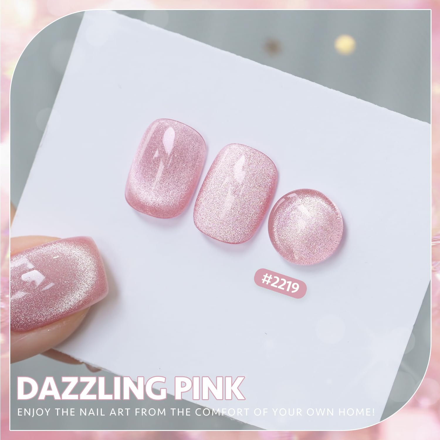 Close up of Gaoy Dazzling Pink nail polish holographic swatch
