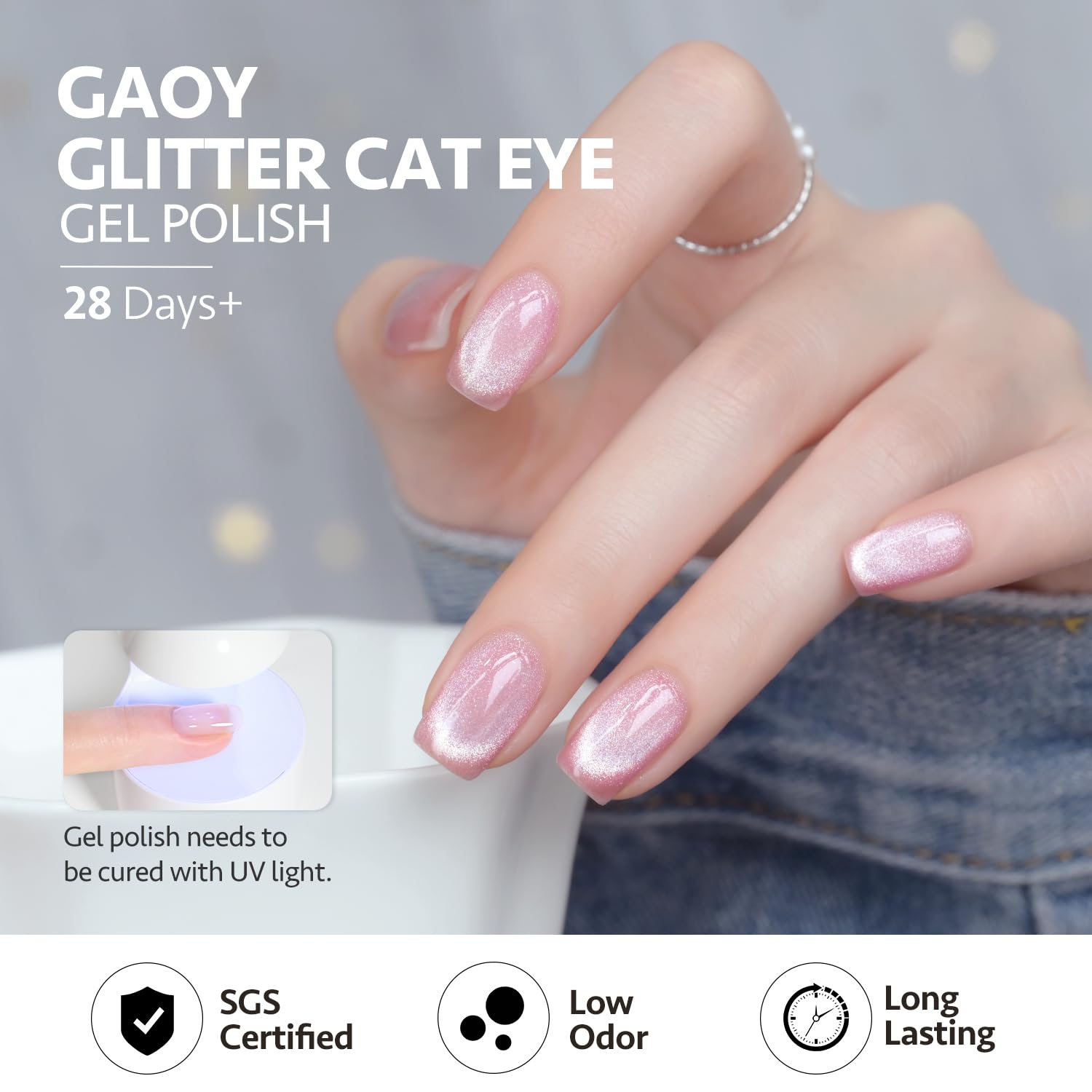 Application of Gaoy translucent pink gel polish in professional lighting