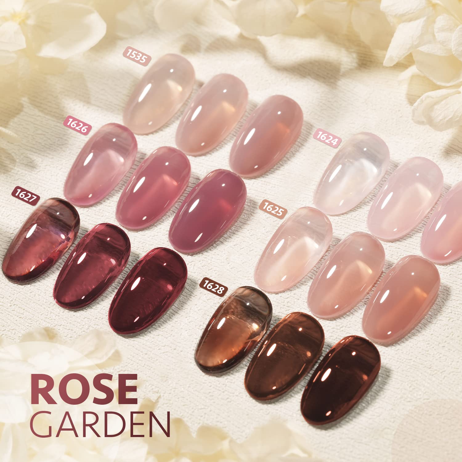 Top down view of Gaoy 6 color sheer gel polish set