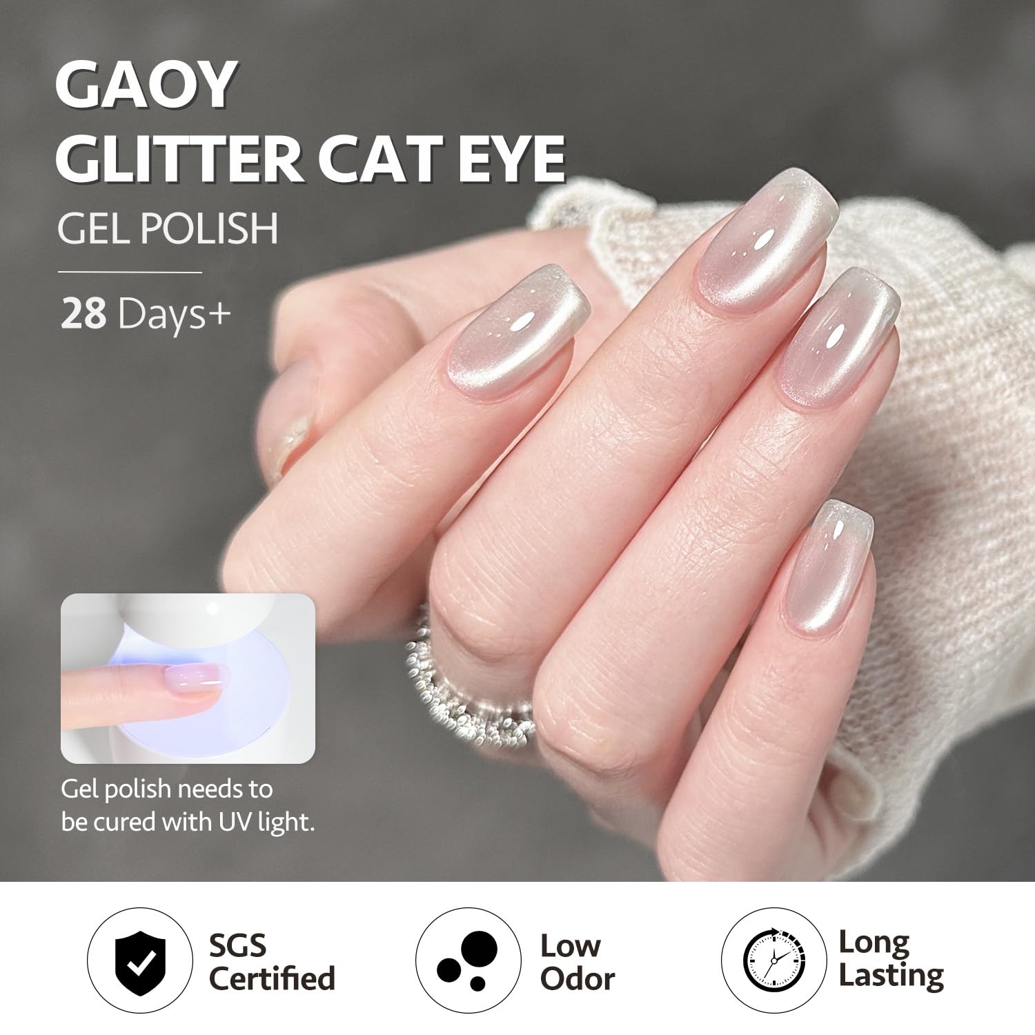 Professional manicure showing cat eye shimmer effect