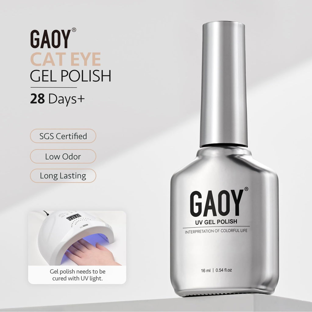 Finished glossy holographic manicure showcasing shifting light patterns and moonlit shimmer.