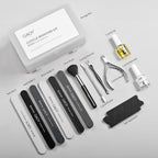 Nail buffers and dust brush included in the grooming kit