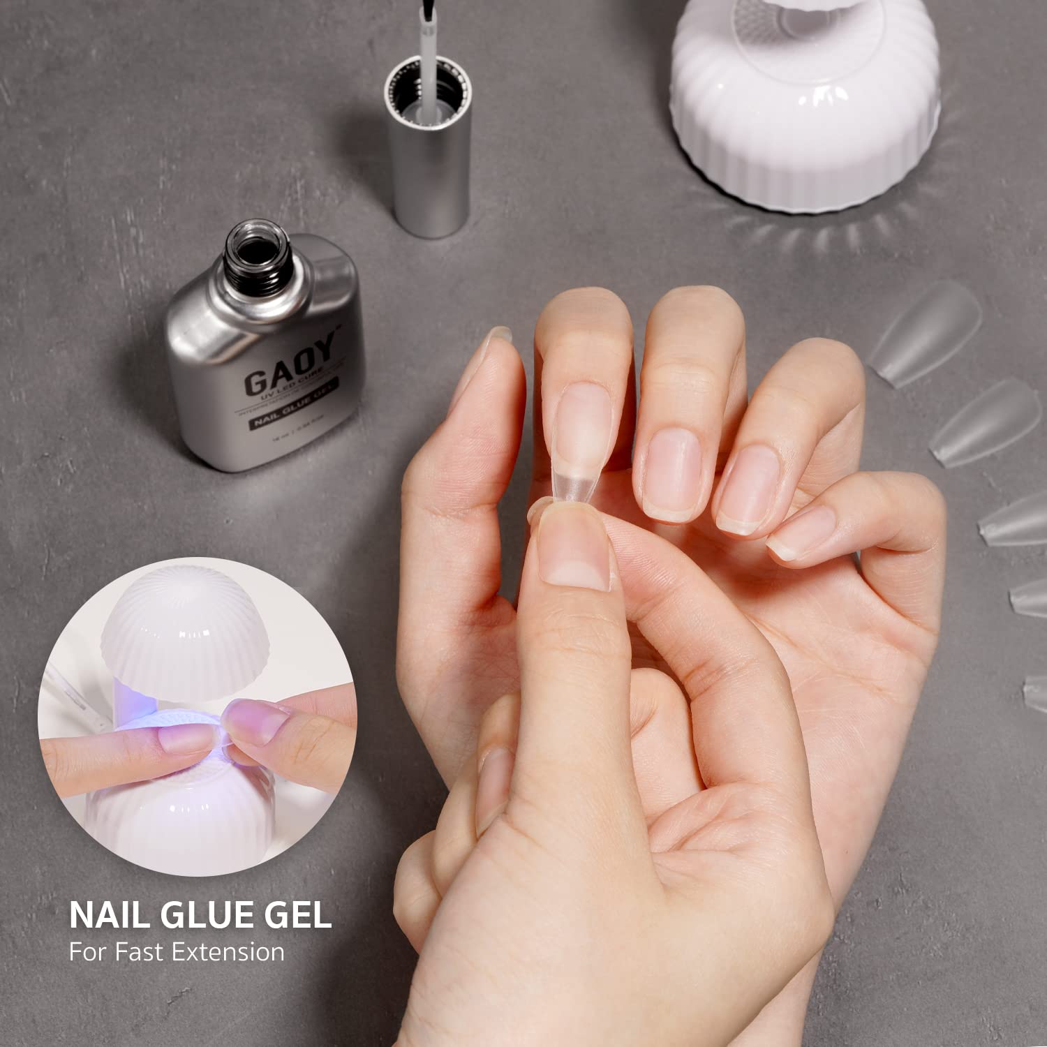 Gaoy UV cure nail adhesive and base coat 2-in-1 set