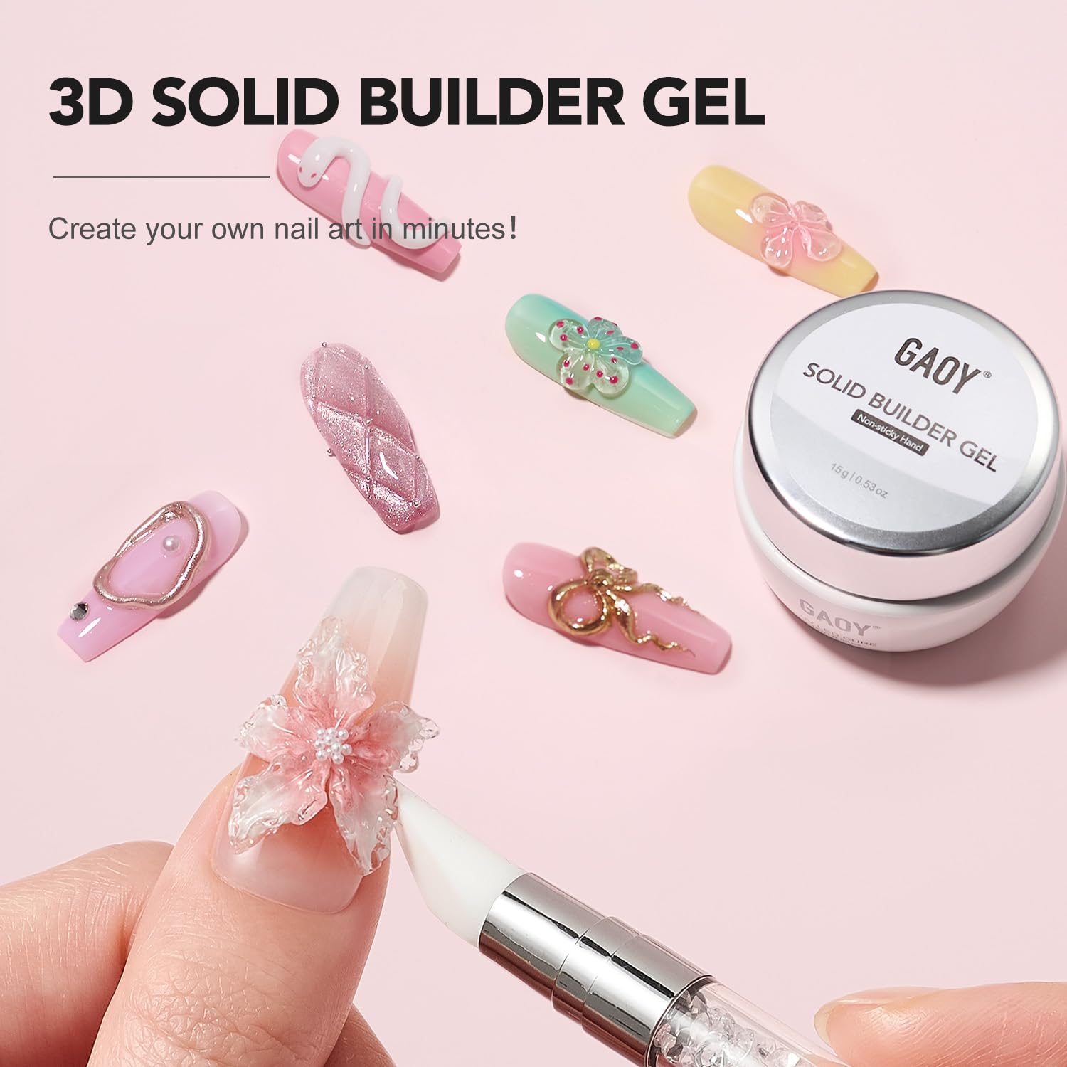 Gaoy solid builder gel texture close up for 3D nail art