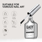 Back label view of GAOY nail foil glue highlighting safety and volume specs