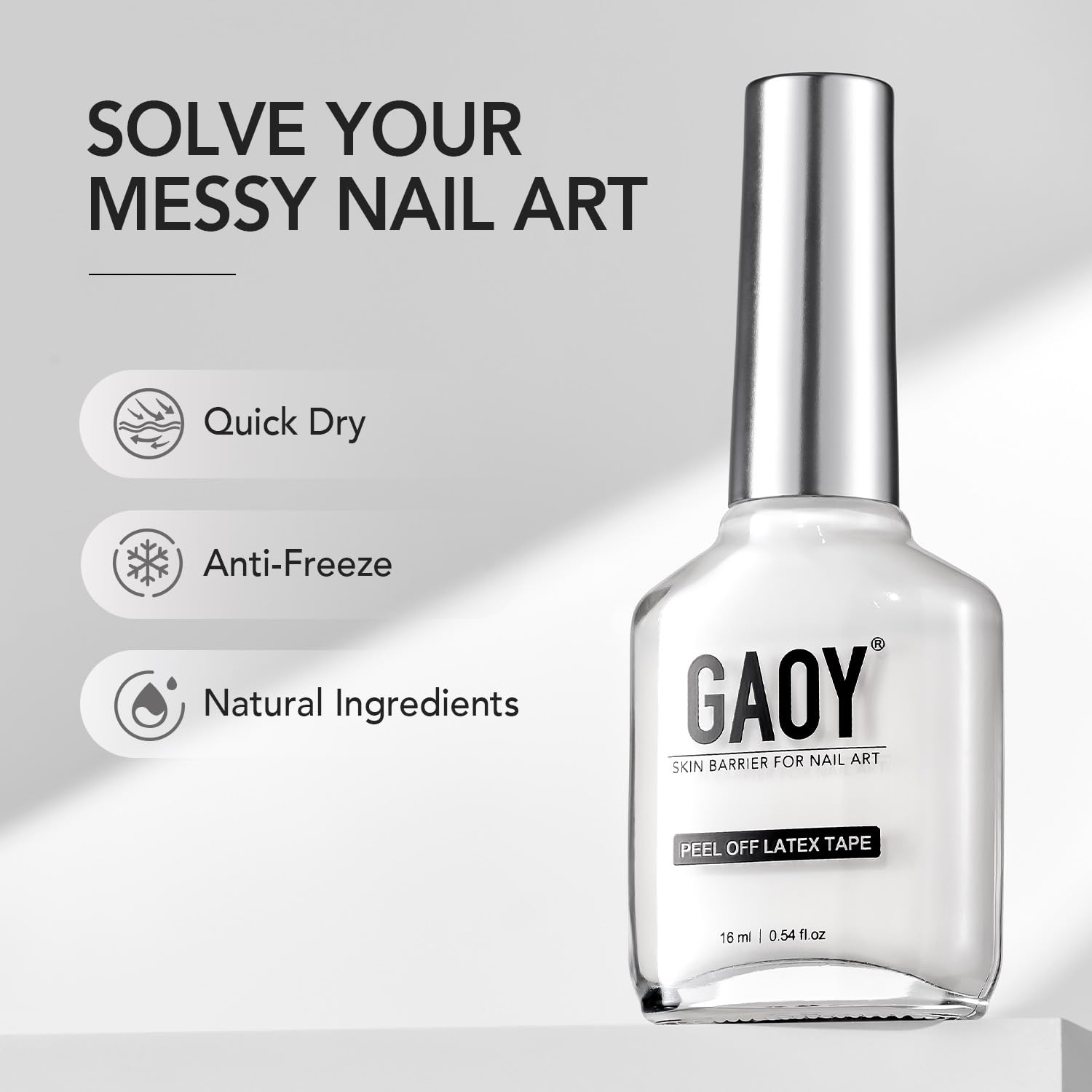 Close up of the brush applicator inside the GAOY liquid latex nail barrier bottle