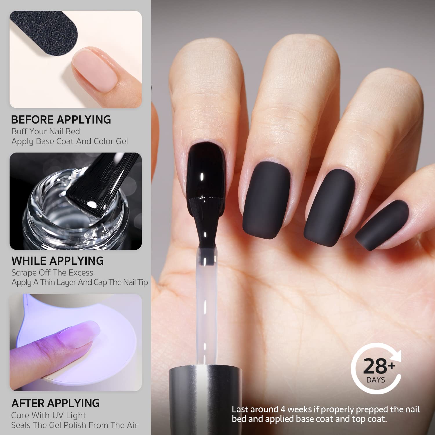 GAOY non-toxic gel nail polish top coat bottle with a matte manicure design representation.
