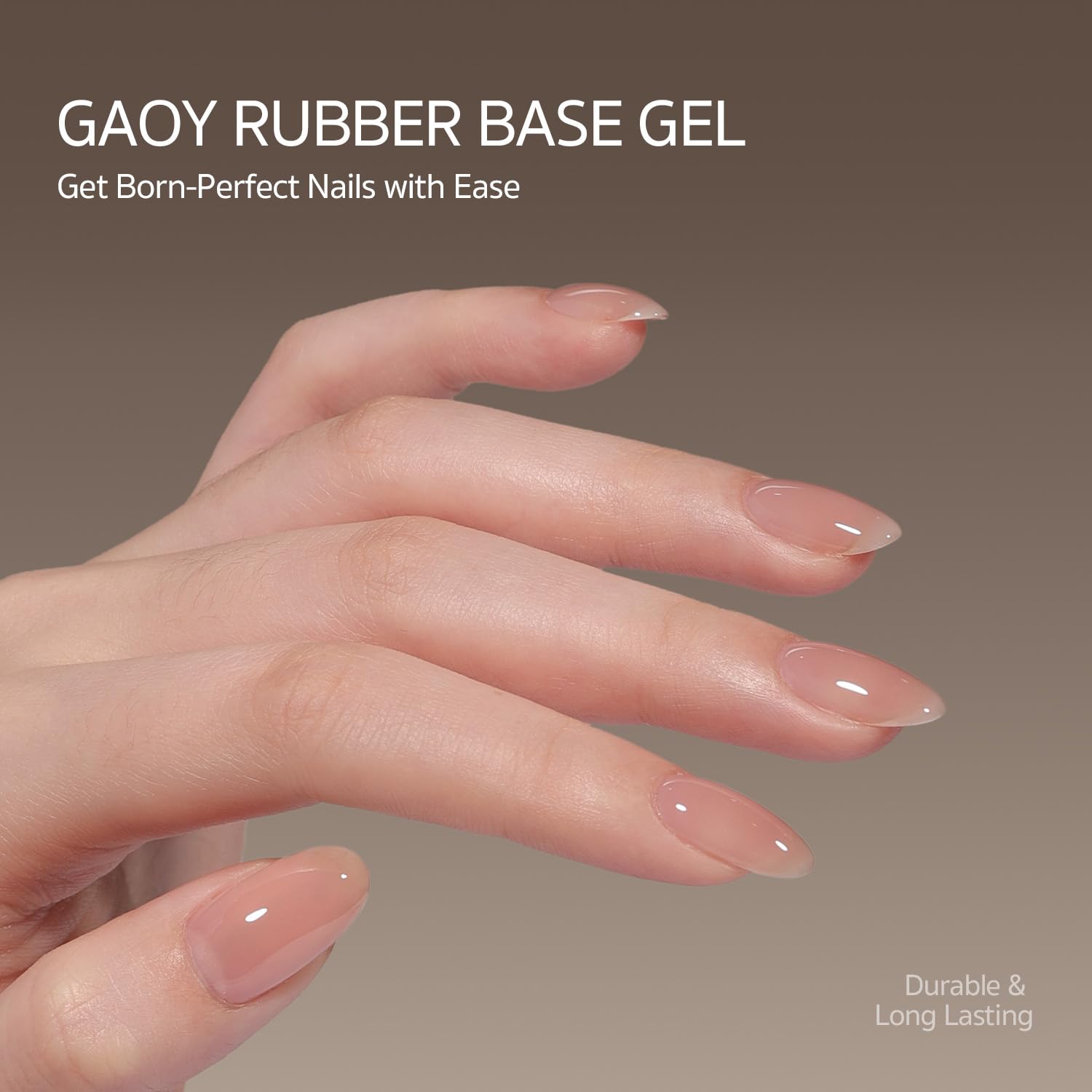 Before and after comparison of weak natural nails vs reinforced glossy nails using the GAOY builder base gel