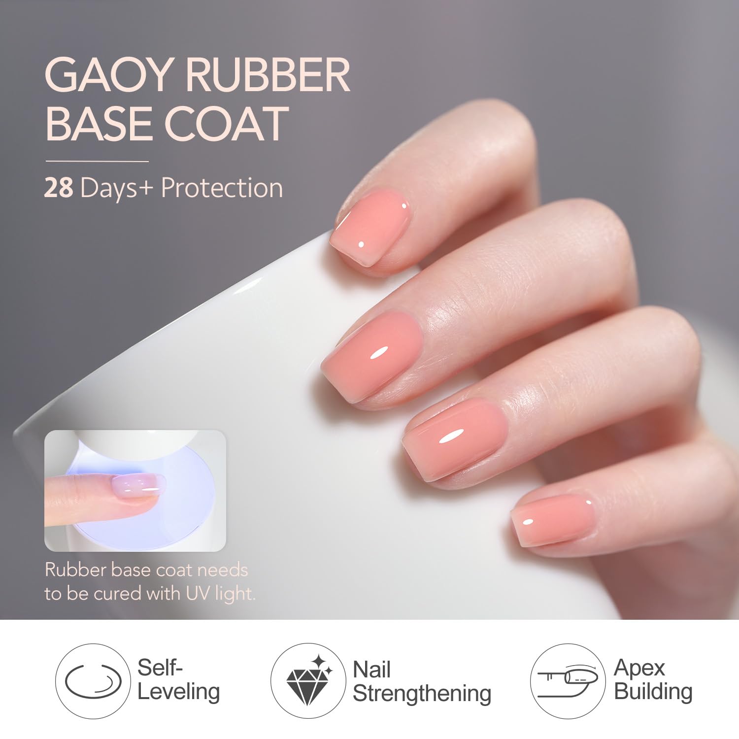 The complete six piece gel nail strengthener bottle lineup showcasing the color indicators on top