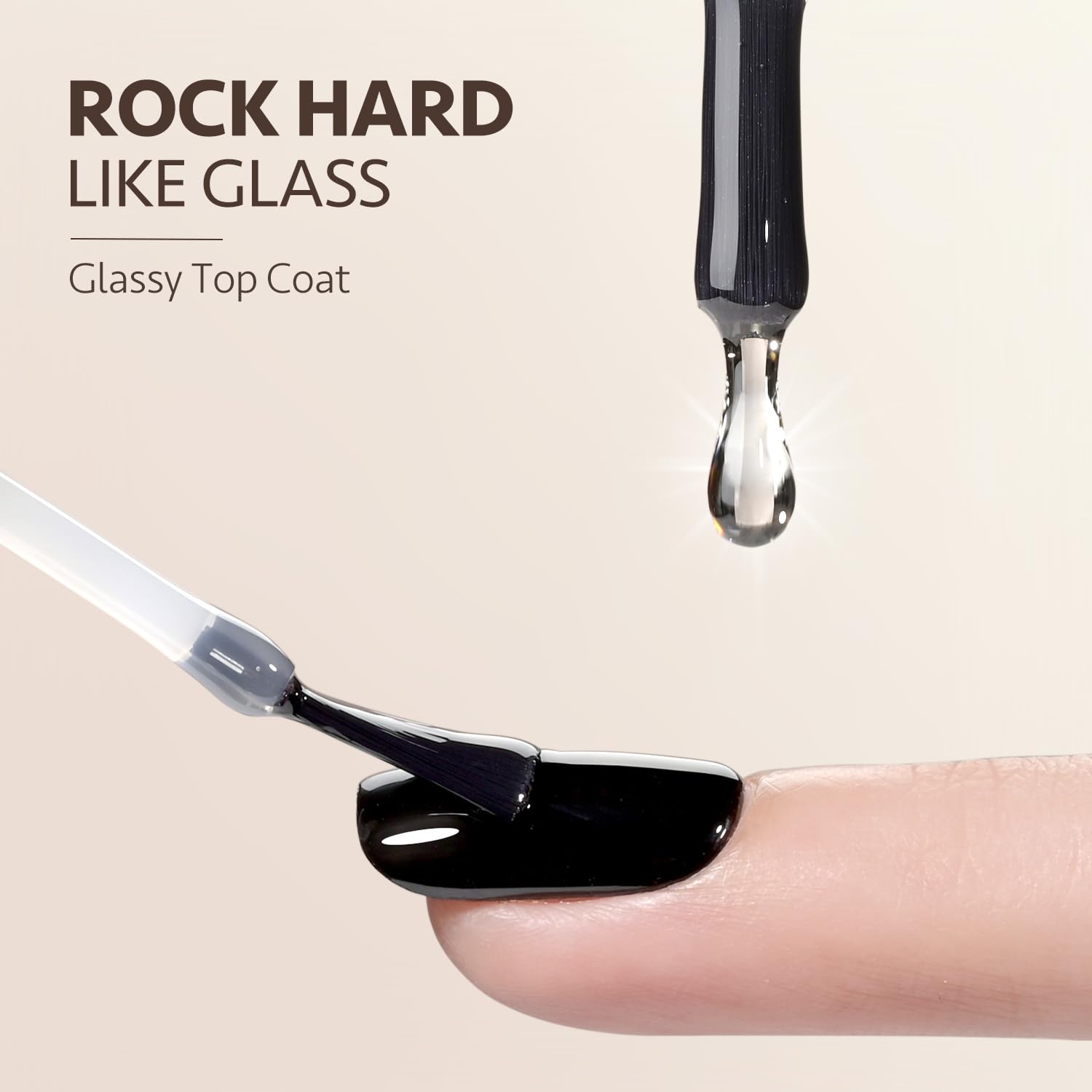 GAOY glossy top coat bottle close up displaying the glassy finish text label