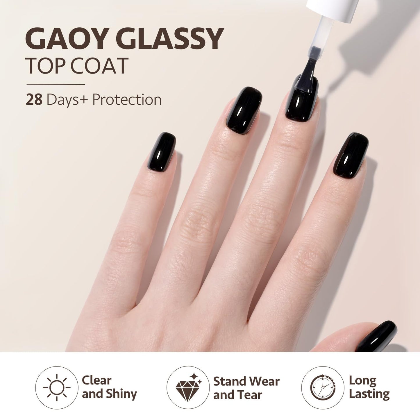 Side view of GAOY seven point three milliliter nail gel bottles showcasing the premium glass packaging