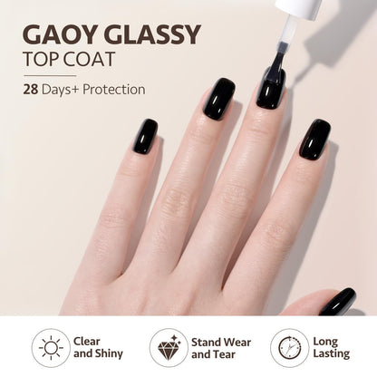 Side view of GAOY seven point three milliliter nail gel bottles showcasing the premium glass packaging
