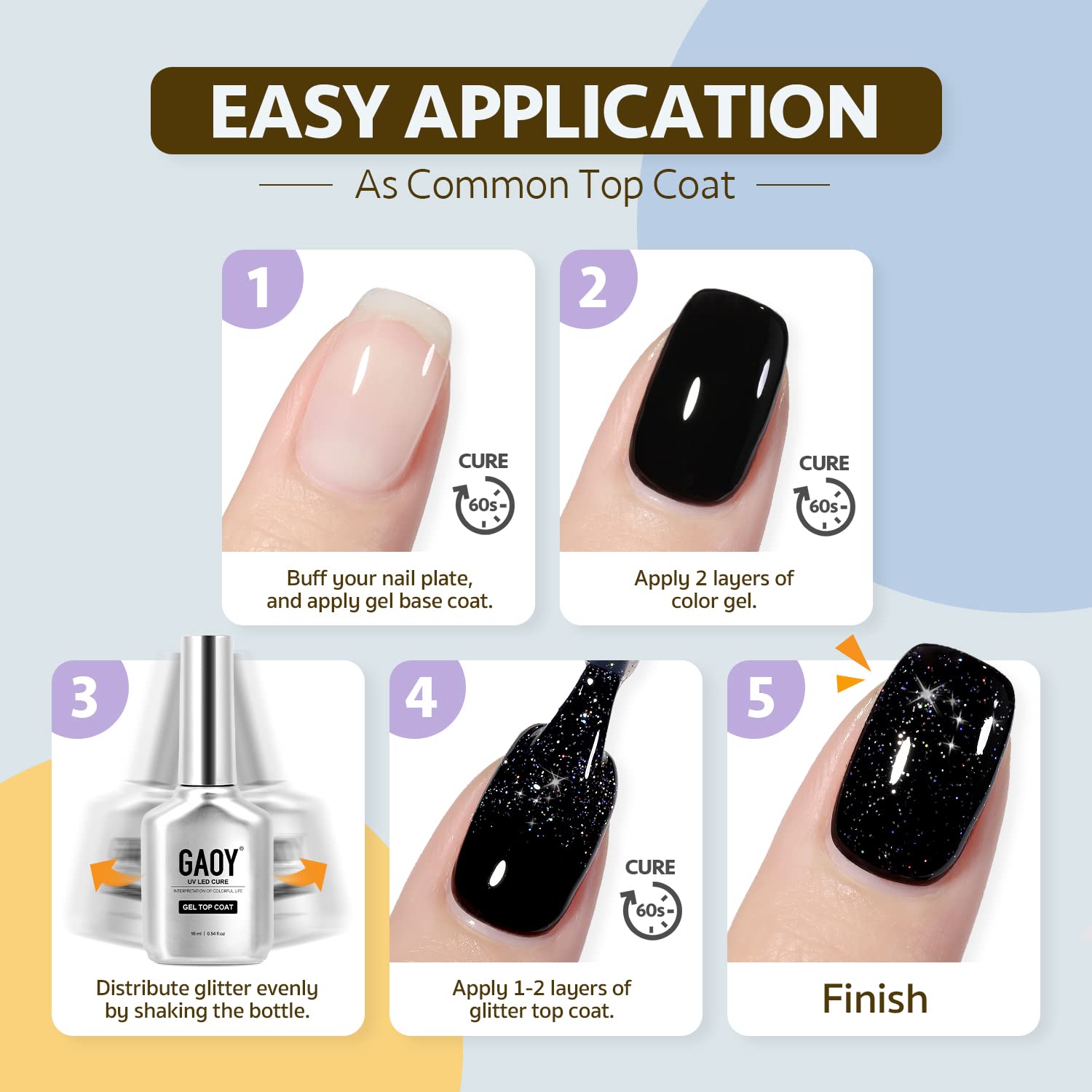 Gaoy gel top coat 16ml bottle on nail art workspace