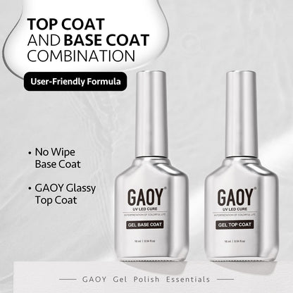 Authentic Gaoy gel top and base coat bottles on display
