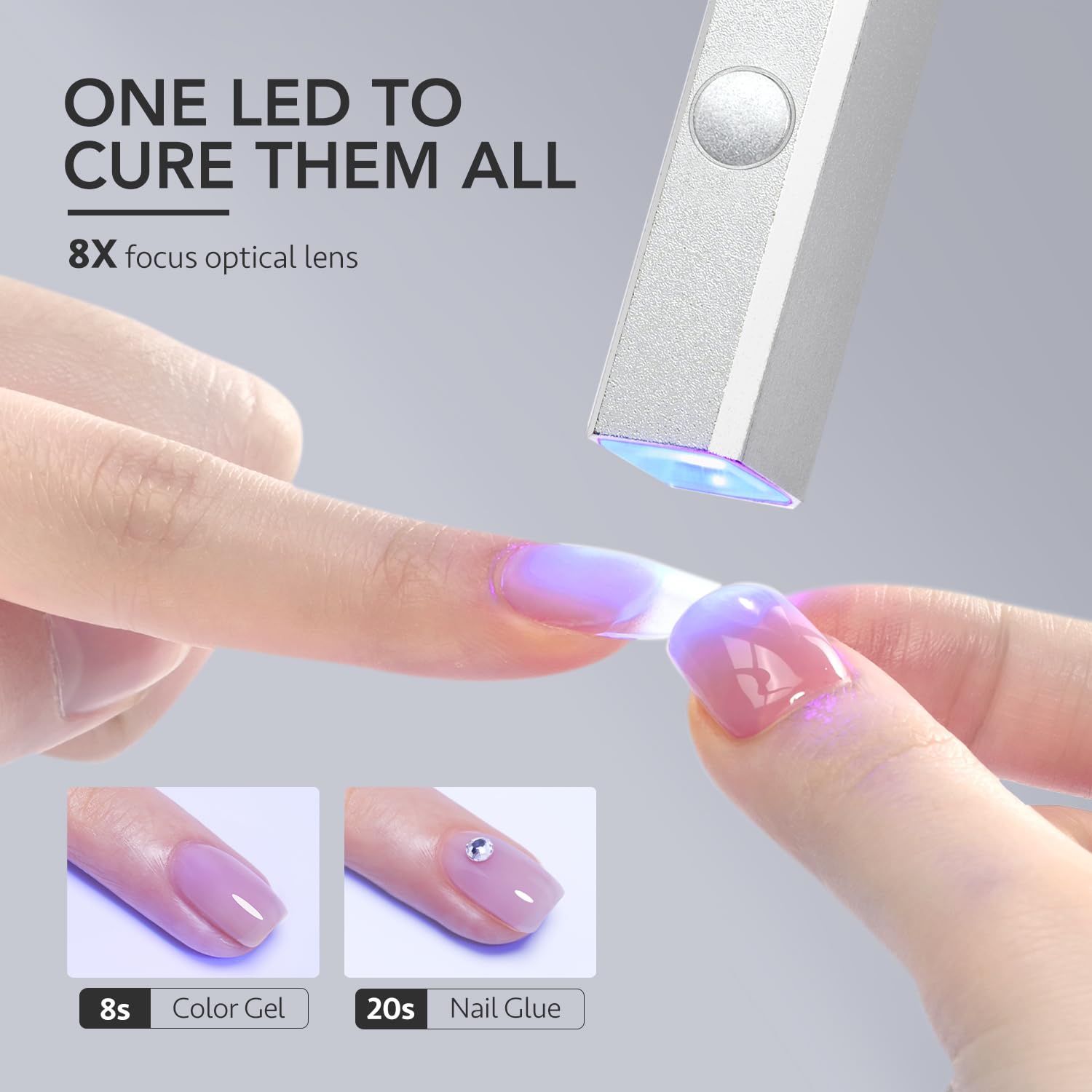 GAOY silver gel nail lamp side view illustrating the flexible gooseneck stand mechanism