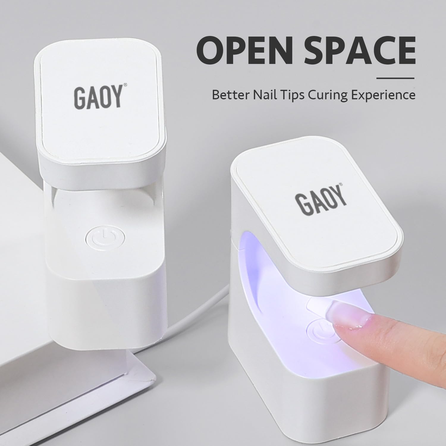GAOY portable USB nail dryer being used for fast poly gel extensions