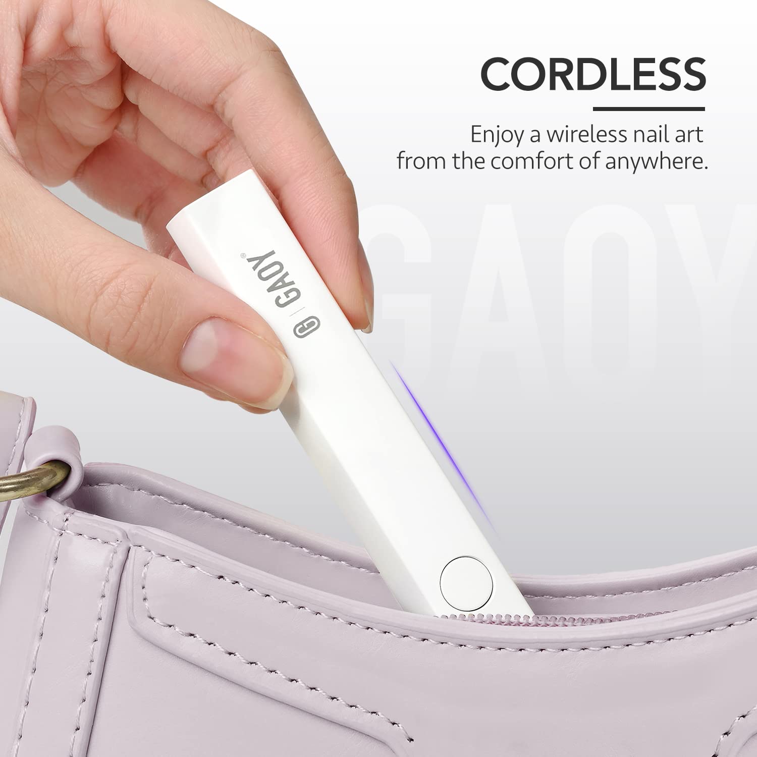 Compact pink Gaoy handheld nail dryer in travel bag