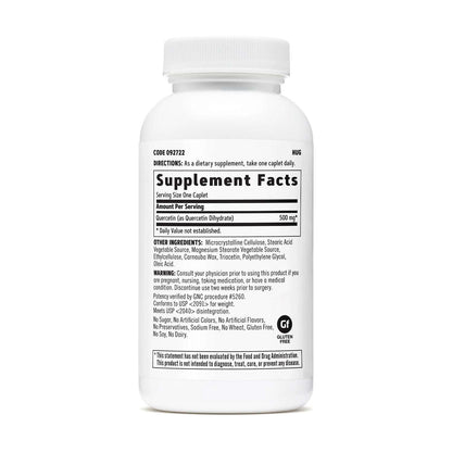 Side view of GNC Quercetin dietary supplement showing clean ingredient details.