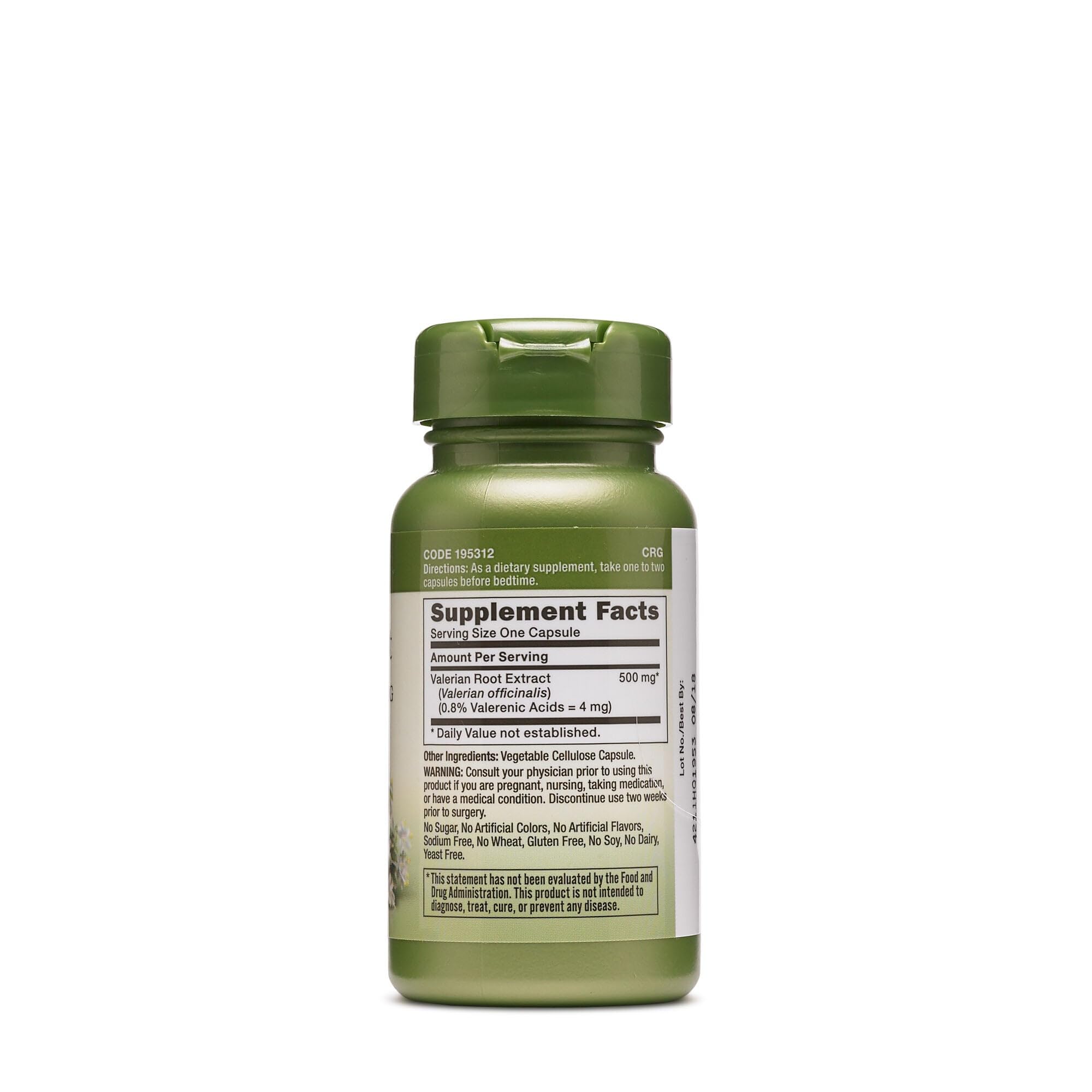 Side view of GNC Valerian Root 50 Vegetarian Capsules packaging highlighting dietary supplement details