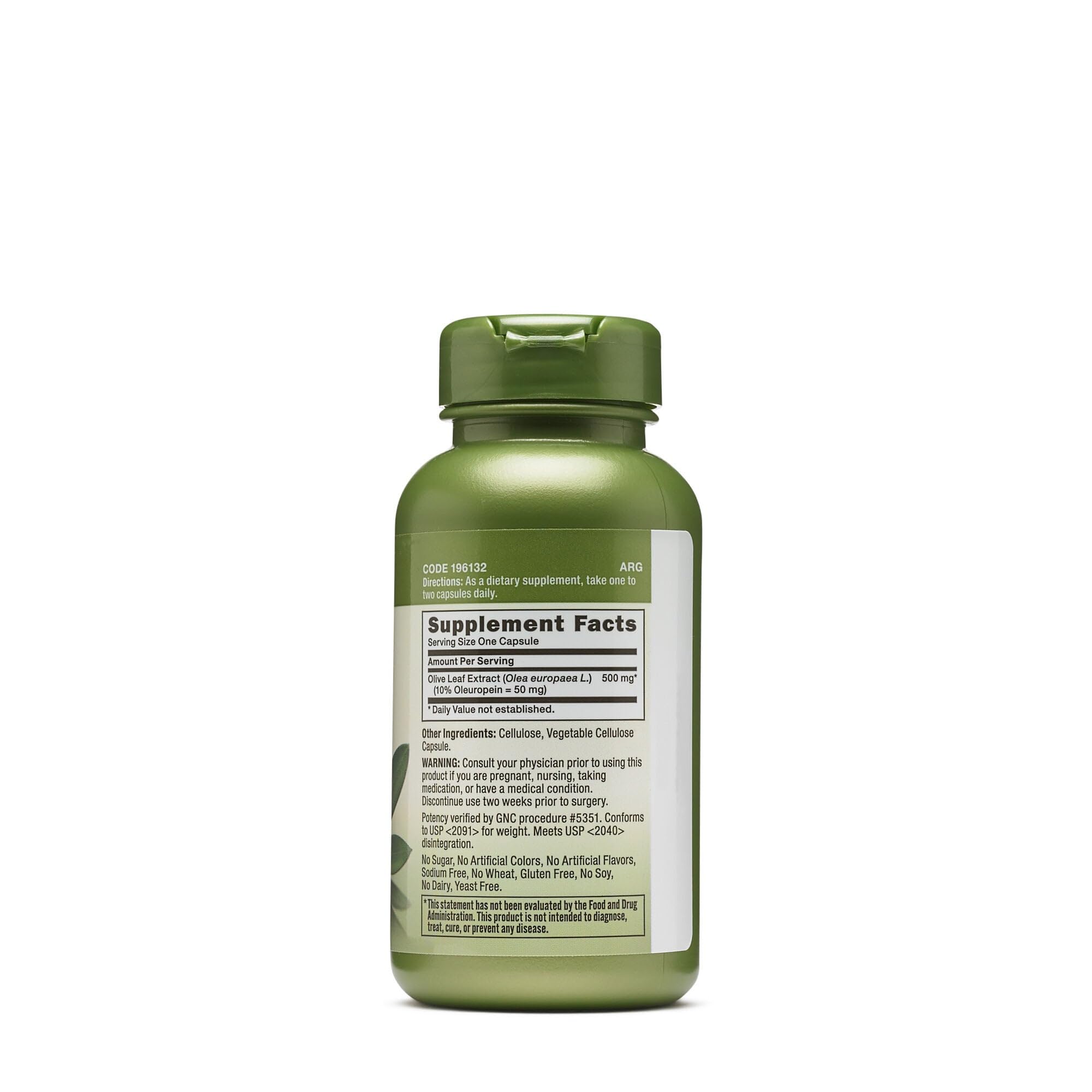 GNC Olive Leaf 100 capsules standardized herbal extract supplement nutrition facts