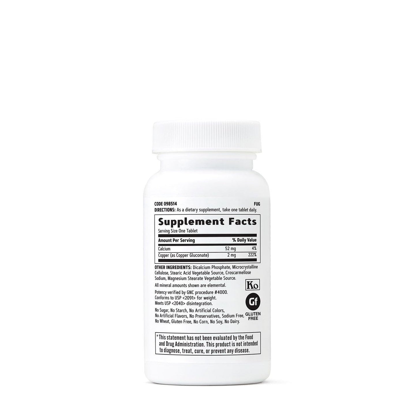 GNC Copper 2mg vegetarian tablets supplement bottle