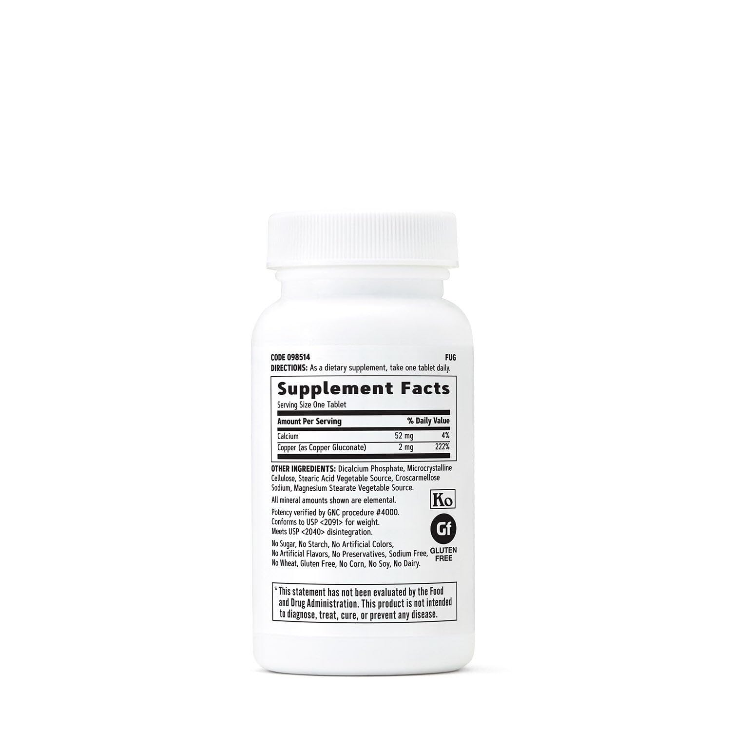 GNC Copper 2mg vegetarian tablets supplement bottle