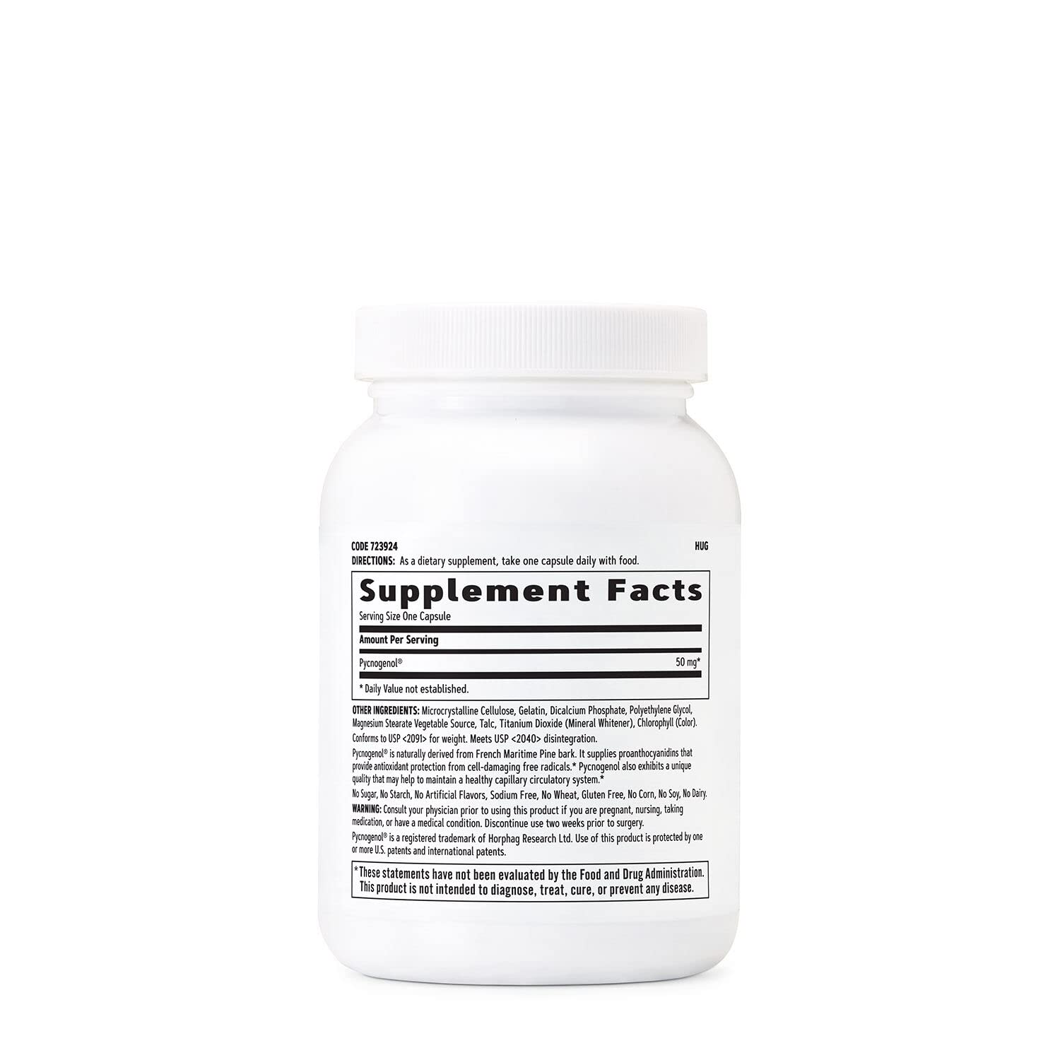 GNC Pycnogenol 50mg supplement facts label showing French maritime pine bark extract ingredients