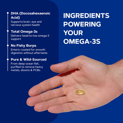 GNC triple strength DHA mini ninety capsules bottle showing enteric coating feature