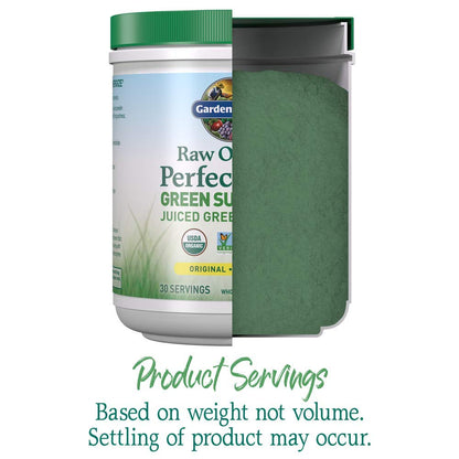 Authentic USA imported green juice powder container standing upright on a counter