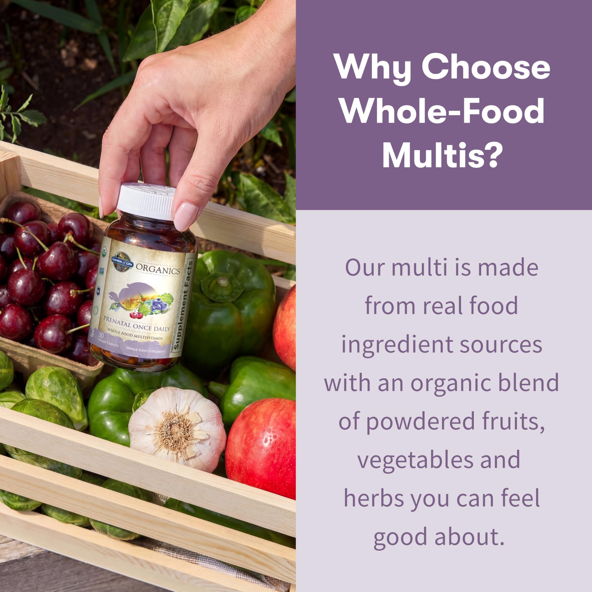 Close up of Garden of Life Prenatal vegan tablet