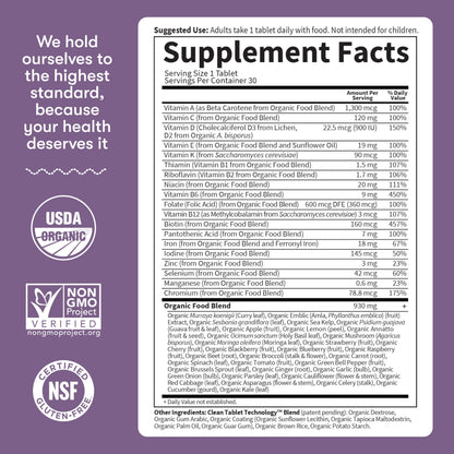 Garden of Life prenatal multivitamin nutritional facts panel