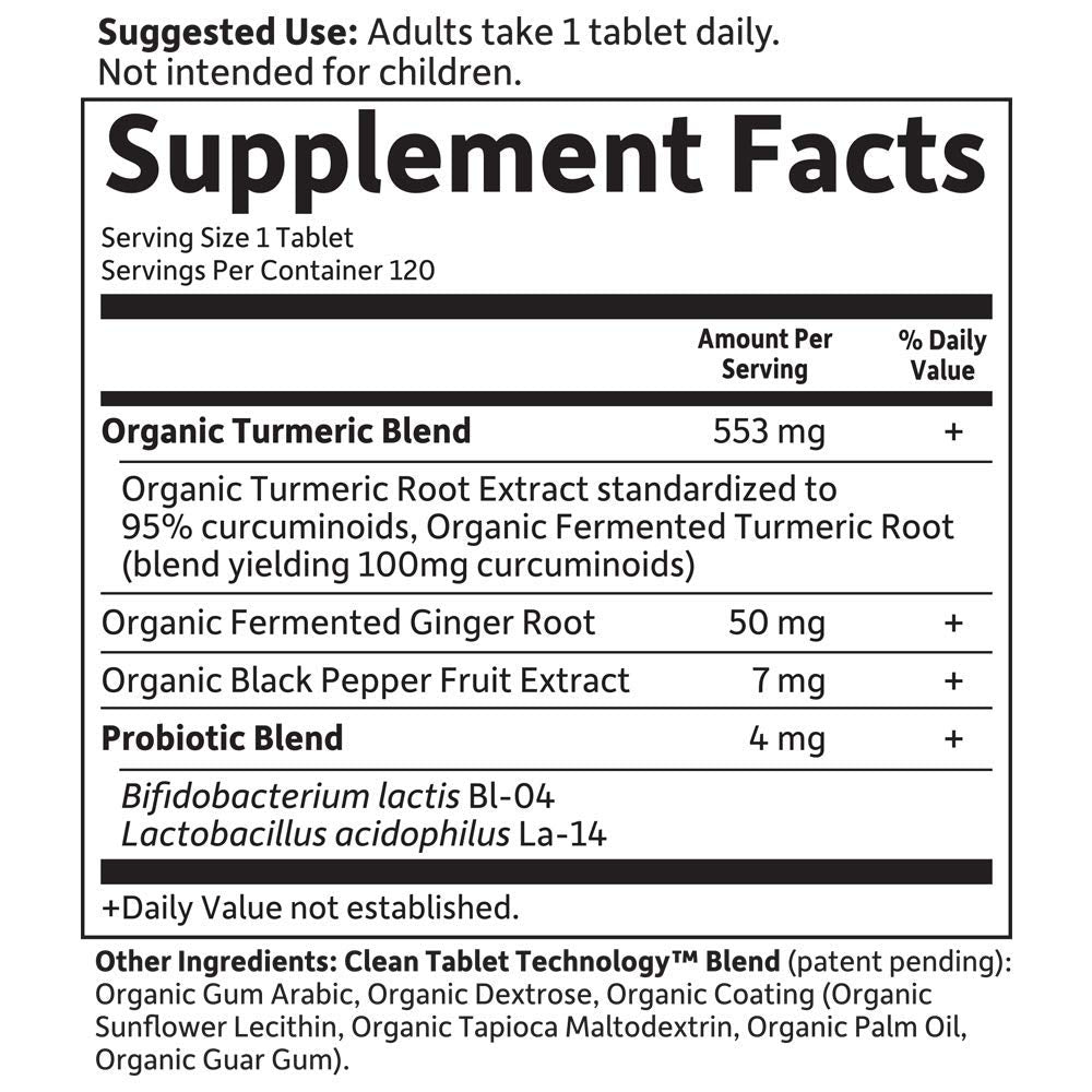 Close up view of clean tablet technology seal on Garden of Life turmeric packaging.