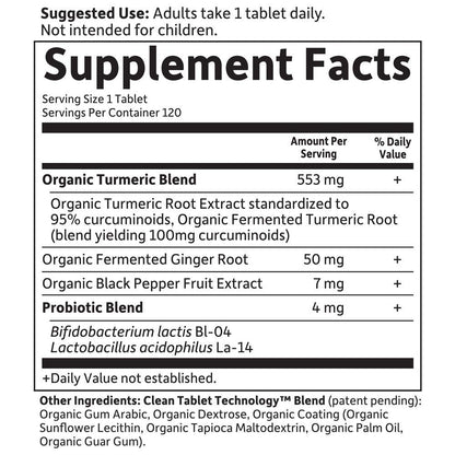 Close up view of clean tablet technology seal on Garden of Life turmeric packaging.
